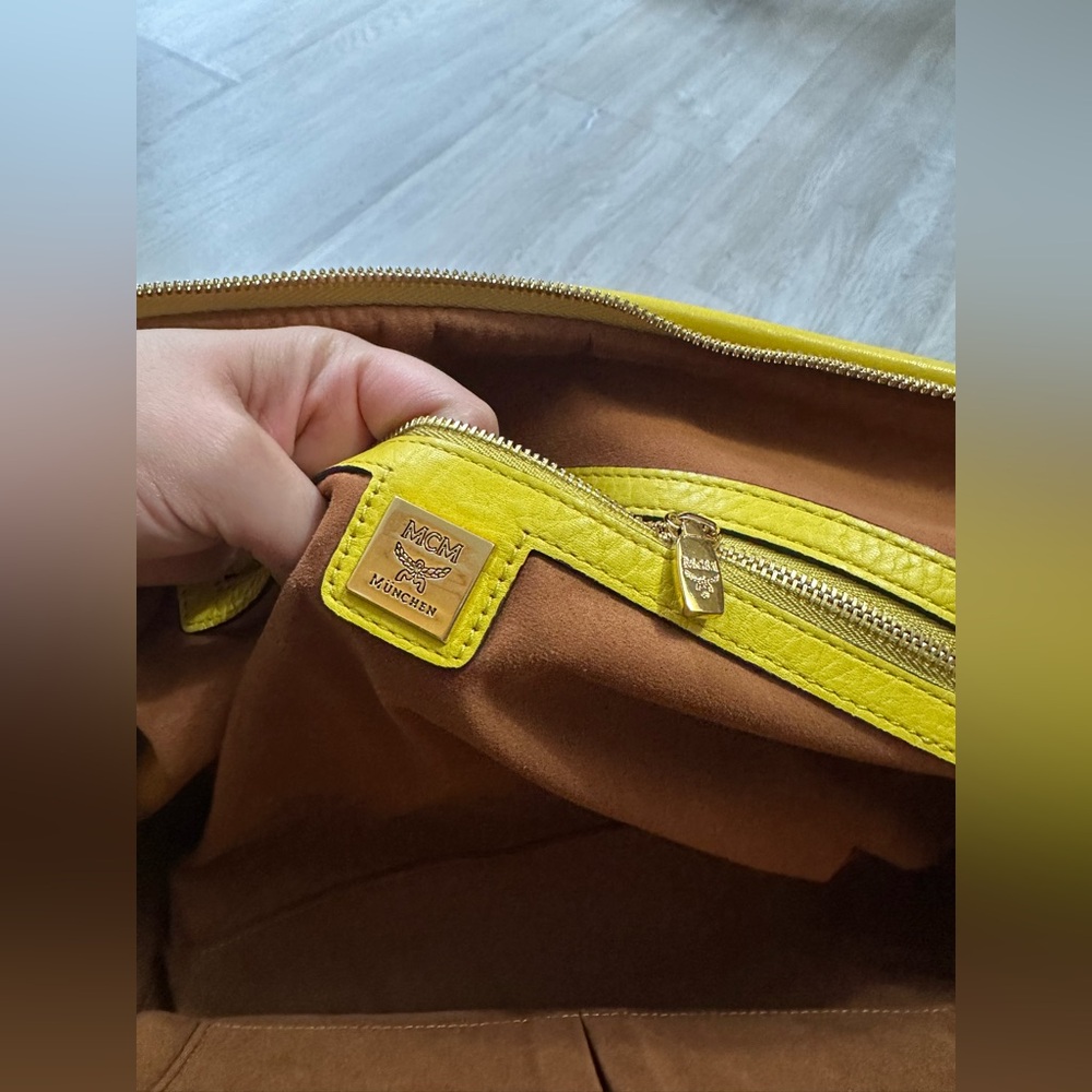 MCM Brown Monogram Satchel with Yellow Trim - Picture 5 of 9